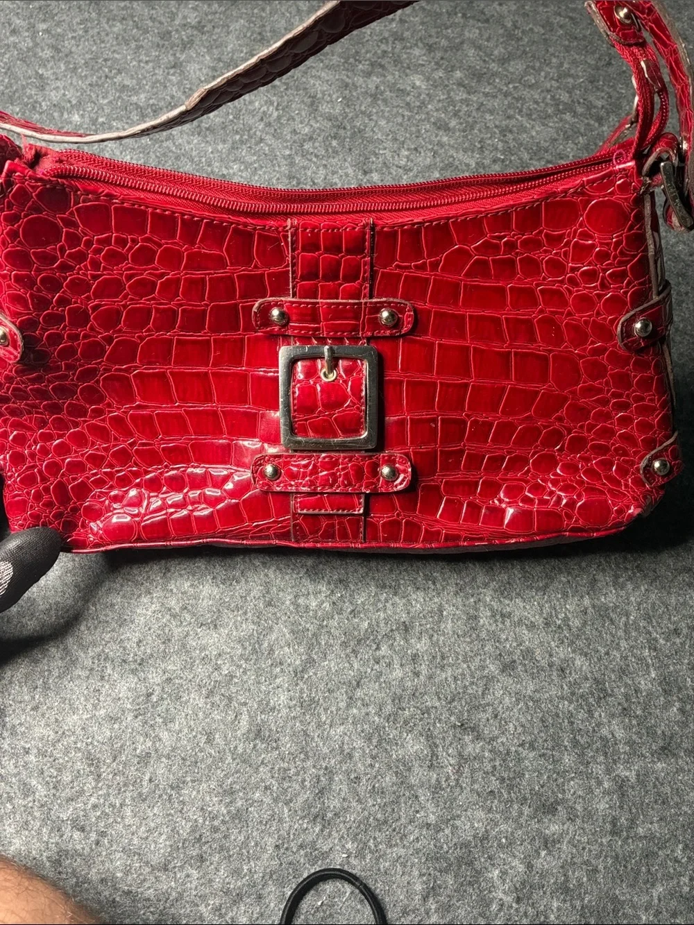 New York & Company Red Croc-Embossed Shoulder Bag with Buckle Accent - Picture 1 of 6
